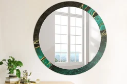 Miroir Rond Cadre Verre Imprimé Wallfluent fi90 cm Vert Marbre Grand Modèle Tendance Design Glamour
