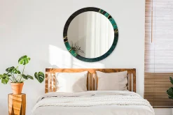 Miroir Rond Cadre Verre Imprimé Wallfluent fi90 cm Vert Marbre Grand Modèle Tendance Design Glamour