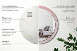 Miroir Rond Cadre Verre Trempé Motif Wallfluent fi100 cm Pierre Rose Effet AXXLissant Style Moderne
