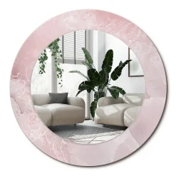 Miroir Rond Cadre Verre Trempé Motif Wallfluent fi50 cm Pierre Rose Effet Agrandissant Style Moderne