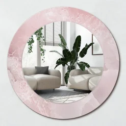 Miroir Rond Cadre Verre Trempé Motif Wallfluent fi50 cm Pierre Rose Effet Agrandissant Style Moderne