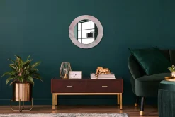 Miroir Rond Cadre Verre Trempé Motif Wallfluent fi50 cm Pierre Rose Effet Agrandissant Style Moderne