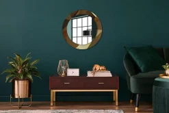 Miroir Rond Cadre Verre Trempé Motif Wallfluent fi60 cm Motif Géométrique Effet Agrandissant Style Moderne