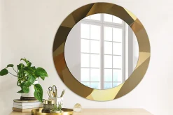 Miroir Rond Cadre Verre Trempé Motif Wallfluent fi60 cm Motif Géométrique Effet Agrandissant Style Moderne
