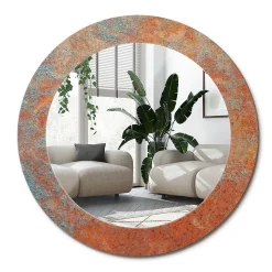 Miroir Rond Décoratif Cadre Imprimé Wallfluent fi80 cm Métal Rouillé Tendance Intemporelle Chambre Salon