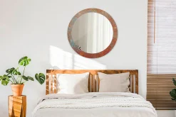 Miroir Rond Décoratif Cadre Imprimé Wallfluent fi80 cm Métal Rouillé Tendance Intemporelle Chambre Salon