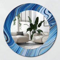 Miroir Rond Décoratif Cadre Imprimé Wallfluent fi50 cm Rivière De Marbre Tendance Intemporelle Chambre Salon