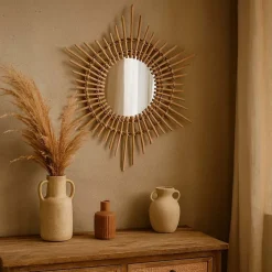 Miroir rond en rotin 58cm, Mallaury
