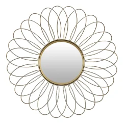 Miroir rond fleur métal doré Ø 50 cm