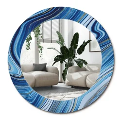 Miroir Rond Grand Cadre Imprimé Wallfluent fi90 cm Rivière De Marbre Tendance Intemporelle Chambre Salon