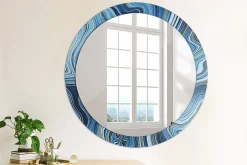 Miroir Rond Grand Cadre Imprimé Wallfluent fi90 cm Rivière De Marbre Tendance Intemporelle Chambre Salon