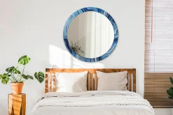 Miroir Rond Grand Cadre Imprimé Wallfluent fi90 cm Rivière De Marbre Tendance Intemporelle Chambre Salon