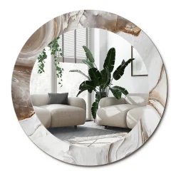 Miroir Rond Grand Cadre Imprimé Wallfluent fi90 cm Marbre Clair Tendance Intemporelle Chambre Salon