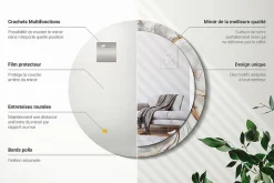 Miroir Rond Grand Cadre Imprimé Wallfluent fi90 cm Marbre Clair Tendance Intemporelle Chambre Salon