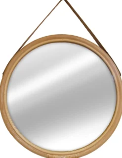 Miroir rond rotin lanière bambou Ø52 cm