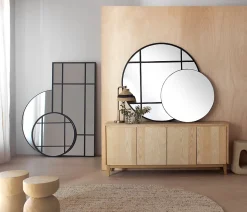 Miroir rond simple diamètre 120 cadre métal noir structure métal