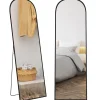 Miroir sur pied - miroir mural rectangulaire arrondi - dim. 50L x 161,5H cm - alu. noir