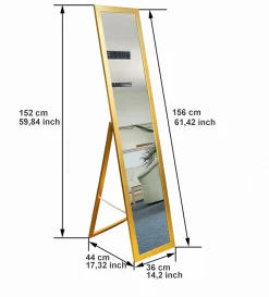 Miroir sur pied BD Art pour dressing style scandinave 155x35,8 cm couleur doré 1 pièce