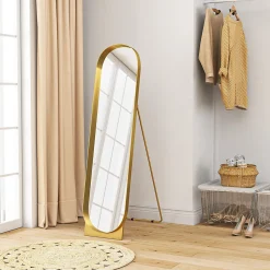 Miroir sur pied design métal doré dim. 40 x 160 cm autoportant ou à adosser