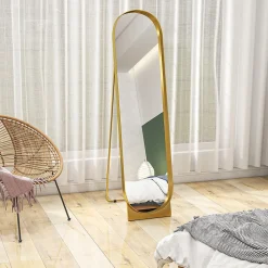 Miroir sur pied design métal doré dim. 40 x 160 cm autoportant ou à adosser