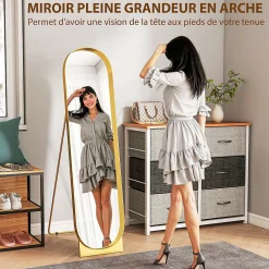 Miroir sur pied design métal doré dim. 40 x 160 cm autoportant ou à adosser