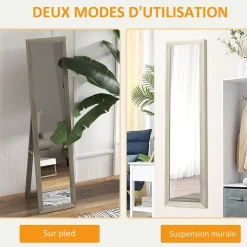 Miroir sur pied et mural rectangulaire dim. 37L x 40l x 157H cm aspect bois gris