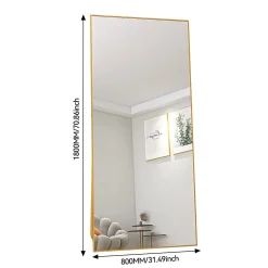 Miroir sur Pied 180x80 cm, Cadre Aluminium Doré, Miroir Mural Moderne à Poser ou Suspendre