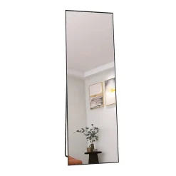 Miroir sur Pied 162x53 cm, Cadre Aluminium Noir, Miroir Mural Moderne à Poser ou Suspendre