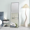 Miroir sur Pied 150x40 cm, Cadre Aluminium Noir, Miroir Mural Moderne à Poser ou Suspendre