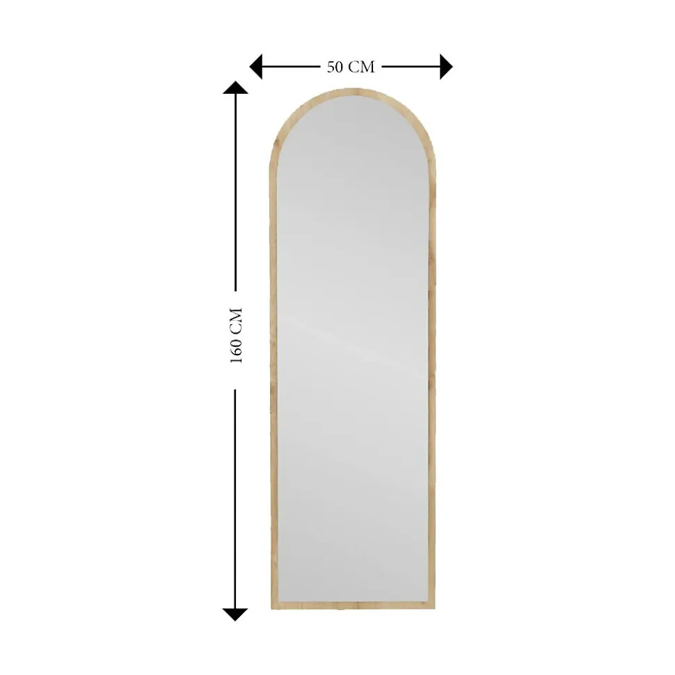 Miroir Zaniah, Verre miroité, Objet d'ameublement mural, Décoration avec miroir, 50x2h160 cm, Chêne