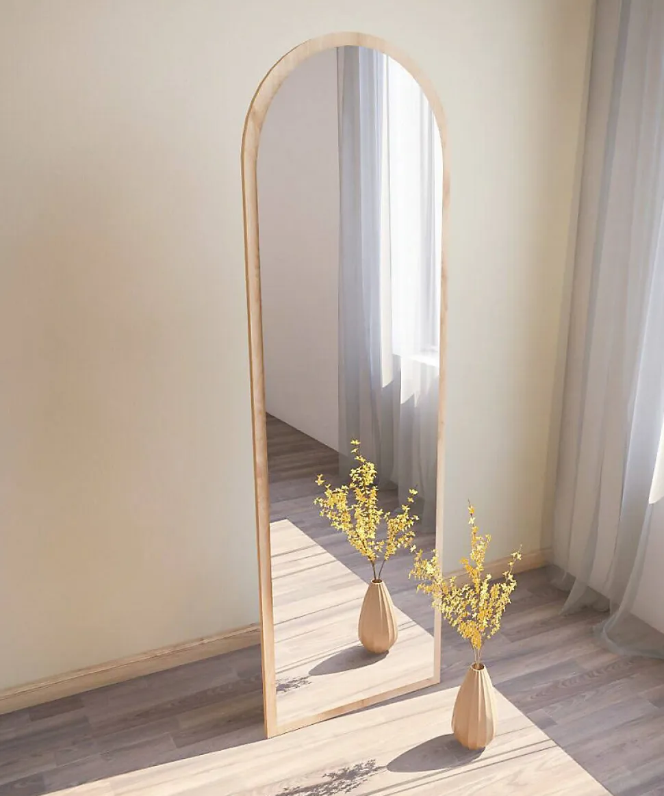 Miroir Zaniah, Verre miroité, Objet d'ameublement mural, Décoration avec miroir, 50x2h160 cm, Chêne