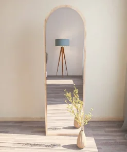 Miroir Zaniah, Verre miroité, Objet d'ameublement mural, Décoration avec miroir, 50x2h160 cm, Chêne
