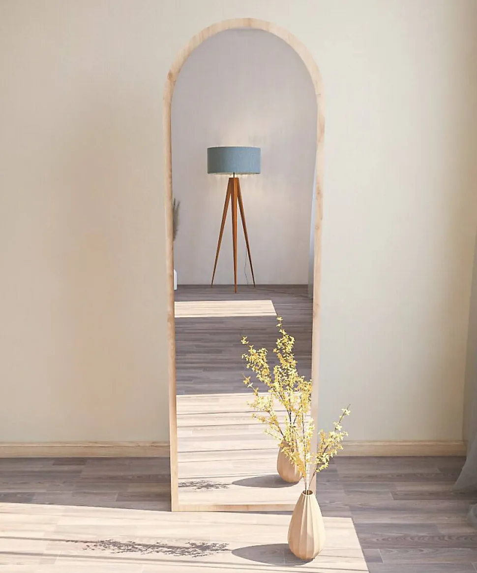 Miroir Zaniah, Verre miroité, Objet d'ameublement mural, Décoration avec miroir, 50x2h160 cm, Chêne