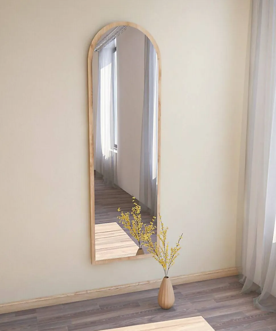 Miroir Zaniah, Verre miroité, Objet d'ameublement mural, Décoration avec miroir, 50x2h160 cm, Chêne