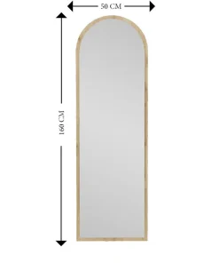 Miroir Zaniah, Verre miroité, Objet d'ameublement mural, Décoration avec miroir, 50x2h160 cm, Chêne