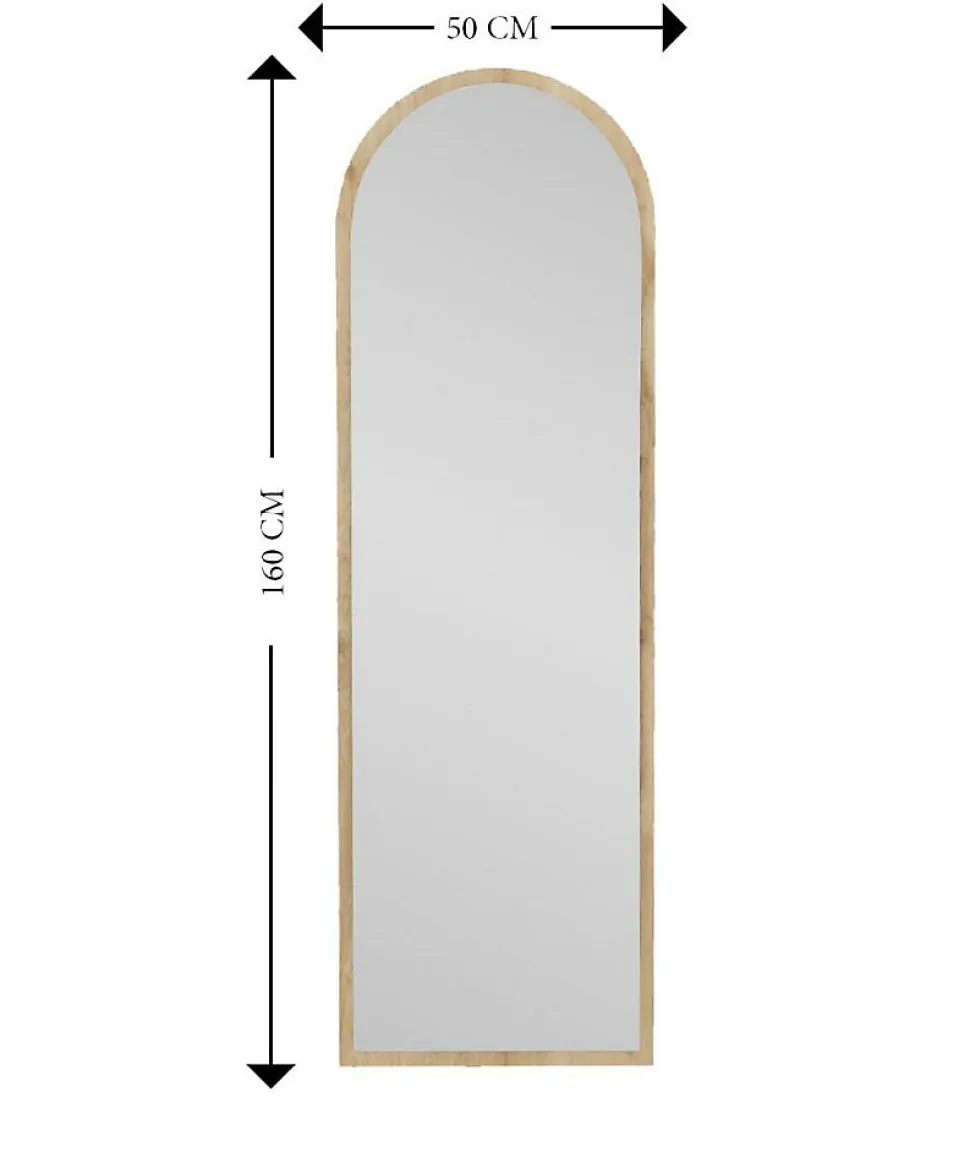Miroir Zaniah, Verre miroité, Objet d'ameublement mural, Décoration avec miroir, 50x2h160 cm, Chêne
