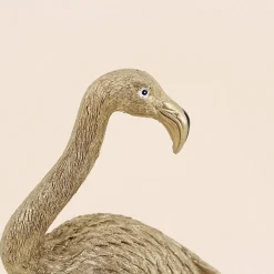 Objet déco flamand rose en polyrésine doré 30cm