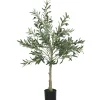 Olivier artificiel H.120 cm - grand réalisme - 450 feuilles en soie, 20 olives - mousse effet lichen pot inclus