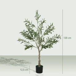 Olivier artificiel H.120 cm - grand réalisme - 450 feuilles en soie, 20 olives - mousse effet lichen pot inclus