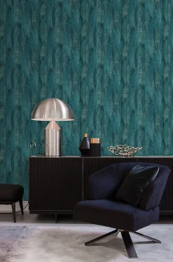 Origin Wallcoverings papier peint feuilles bleu canard - 53 cm x 10.05 m - 347368