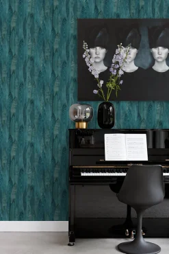 Origin Wallcoverings papier peint feuilles bleu canard - 53 cm x 10.05 m - 347368
