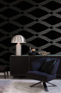 Origin Wallcoverings papier peint ornement noir mat et gris - 53 cm x 10.05 m - 345743