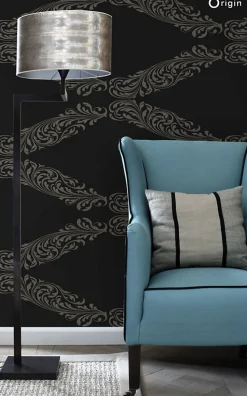 Origin Wallcoverings papier peint ornement noir mat et gris - 53 cm x 10.05 m - 345743