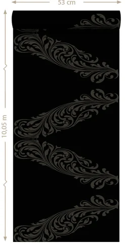 Origin Wallcoverings papier peint ornement noir mat et gris - 53 cm x 10.05 m - 345743
