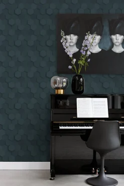Origin Wallcoverings papier peint hexagone 3d bleu foncé - 53 cm x 10.05 m - 347853