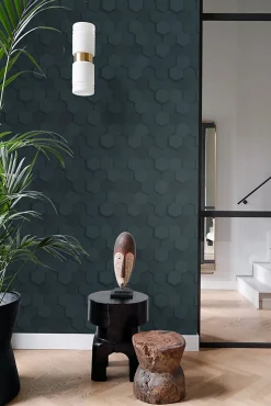 Origin Wallcoverings papier peint hexagone 3d bleu foncé - 53 cm x 10.05 m - 347853