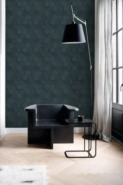 Origin Wallcoverings papier peint hexagone 3d bleu foncé - 53 cm x 10.05 m - 347853