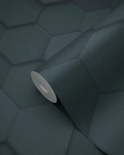 Origin Wallcoverings papier peint hexagone 3d bleu foncé - 53 cm x 10.05 m - 347853