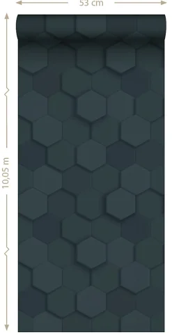 Origin Wallcoverings papier peint hexagone 3d bleu foncé - 53 cm x 10.05 m - 347853