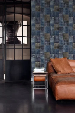 Origin Wallcoverings papier peint motif kilim taupe et bleu - 53 cm x 10.05 m - 347466